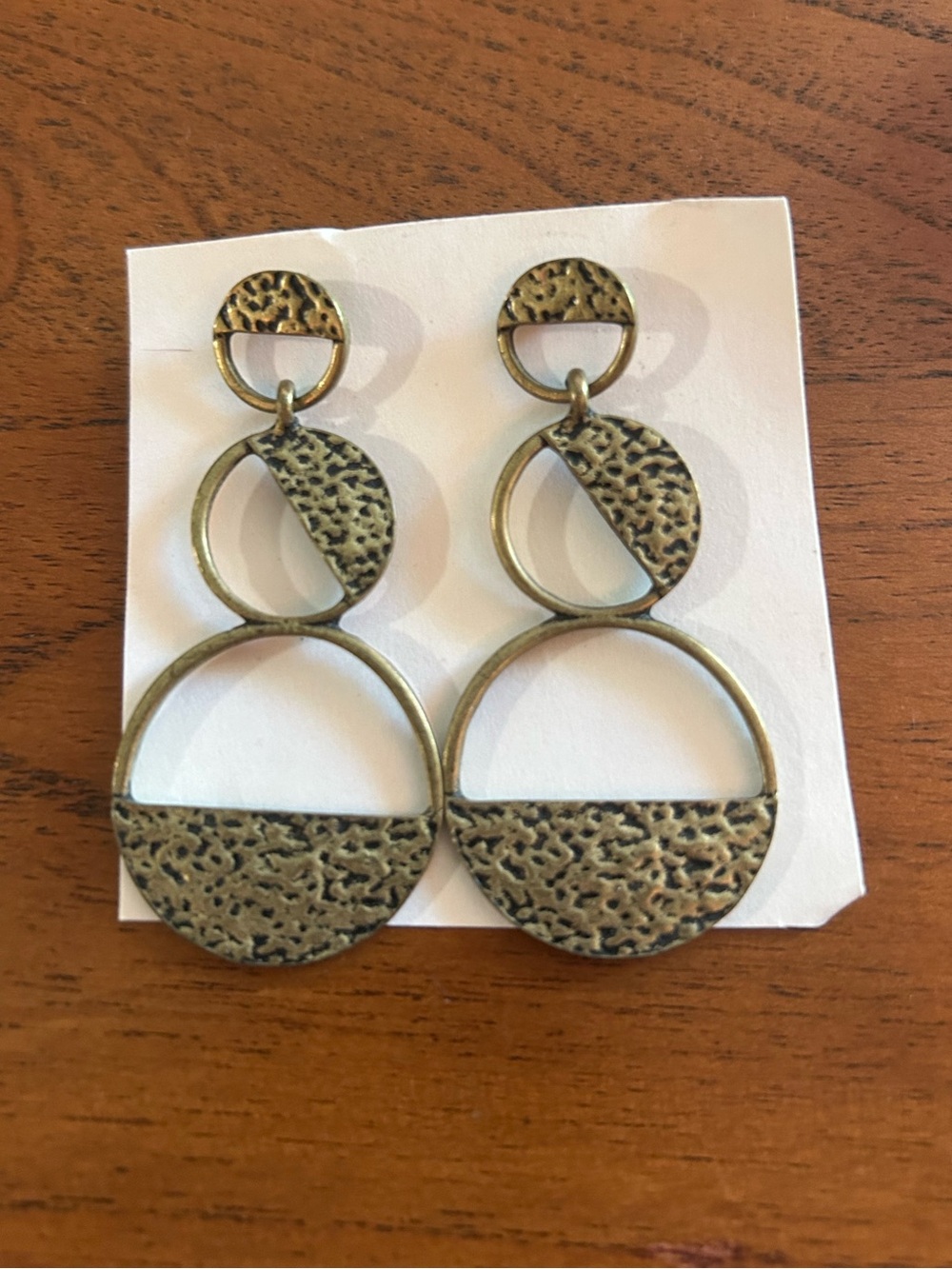 Large Boho Geometric Dangle Earrings Gold Tone Textured Circles